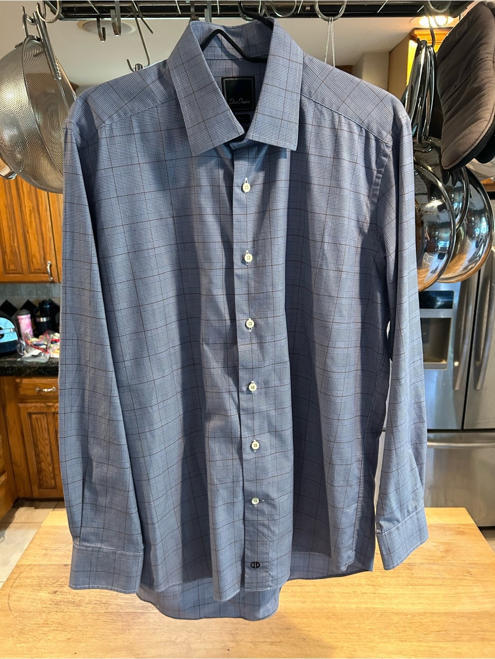 David Donahue Men's Blue Plaid Dress Shirt